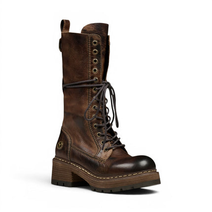 Windsorsmith Women's Brown Leather Lace-up Long Combat Boots - Roam