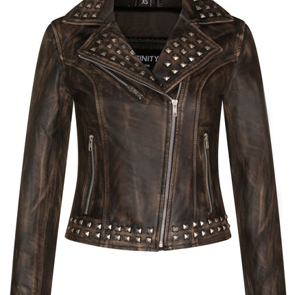 Womens Gothic Biker Leather Jacket with Studs-Bilbao