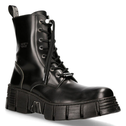 New Rock Boots Leather Ankle Tower Biker Boots-M-Wall026N-C5