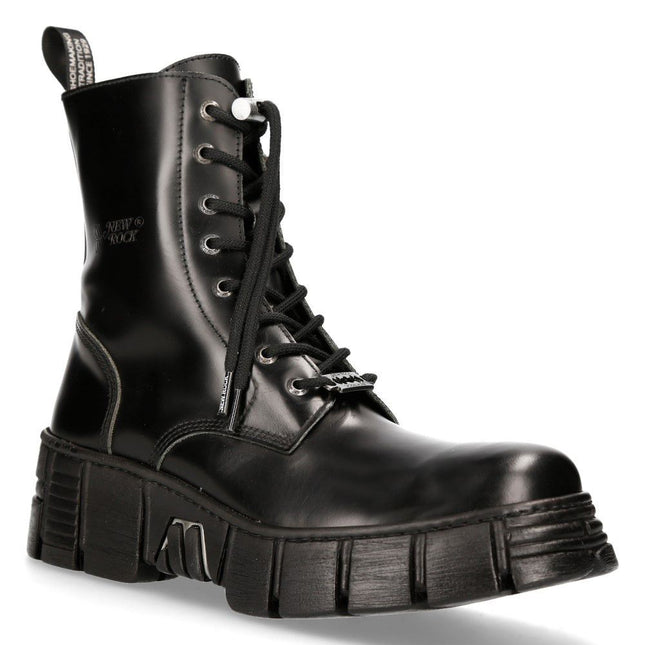 New Rock Boots Leather Ankle Tower Biker Boots-M-Wall026N-C5