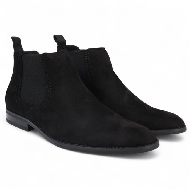 Men's Black Suede Chelsea Boots Real Leather Lined Slip-On