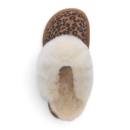 Women's Genuine Sheepskin Leopard Print Suede Mule Winter Slippers -Luna