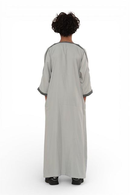Kids Boys Grey Moroccan Thobe Robe Eid Djellaba Gandoura Jubba- K-HM65
