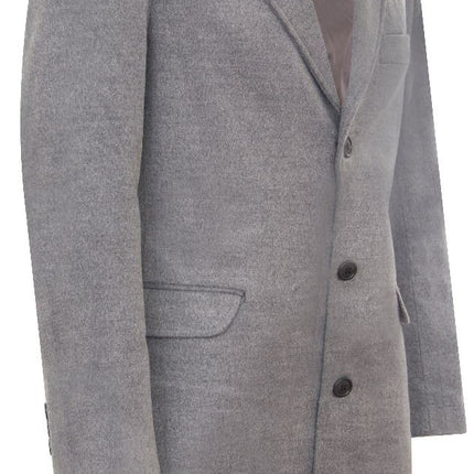 Men's Long Grey Wool Slim Fit Overcoat