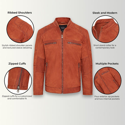 Mens Buff Leather Café Racer Biker Jacket - Jinan