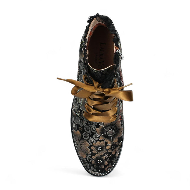 Laura Vita Emcmao-45 Brown Floral Womens Gothic Victorian Leather Ankle Heeled Boots