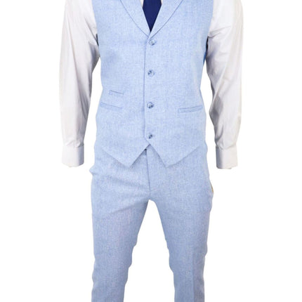 Men's Summer 2 Piece Suit Linen Formal Light Blue Waistcoat Trousers