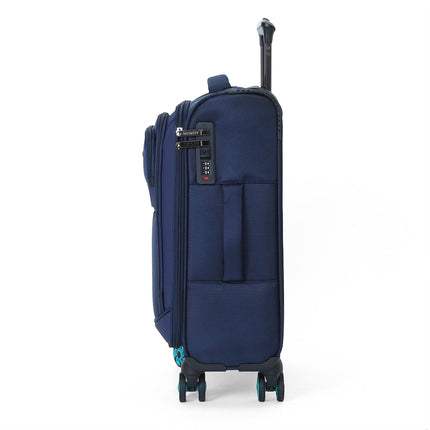 Soft Shell Blue 1680D Polyester Suitcase Set 8 Wheel TSA Lock Luggage
