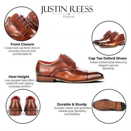 Justin Reess Men's Polished Brown Leather Cap Toe Derby Shoes - Everett