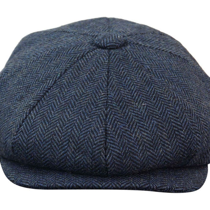 Mens Peaky Blinders Blue Tweed Gatsby Flat Baker Hat
