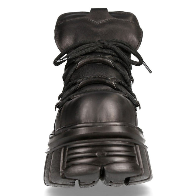 NEW ROCK 106N-S52 TOWER SHOES Metallic Black Leather Biker Punk Gothic Boots