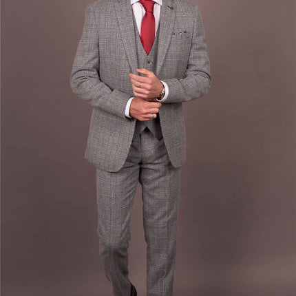 Men's 3-Piece Grey Classic Check Suit Slim Fit Plain Formal Party Suit