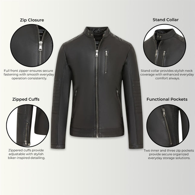 Men's Quilted Black Lamb Leather Biker Jacket - Formula