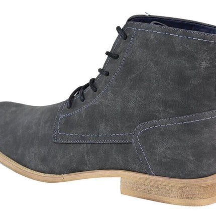 Mens Matt Grey Suede Lace Up Ankle Boots