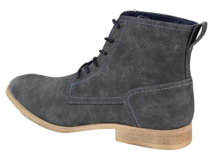 Mens Matt Grey Suede Lace Up Ankle Boots
