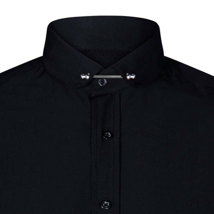Mens Club Collar Black Shirt 1920s Peaky Blinders With Bar Poplin Pin Smart