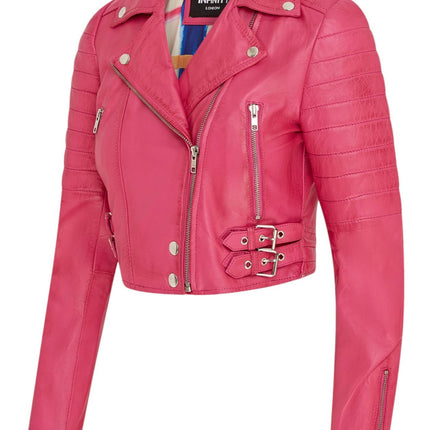 Womens Cropped Brando Leather Biker Jacket-Damascus