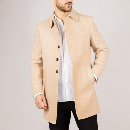 Men's Wool Blend Classic Collar Beige Overcoat