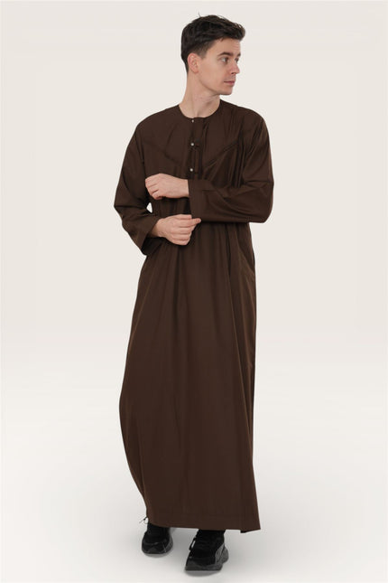 Men's Eid Brown Moroccan Jubba Robe Djellaba Ramadan Eid Thobe - HM11
