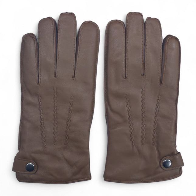Men’s Tan Brown Italian Leather Warm Wool-Lined Winter Gloves - M-LGV-505