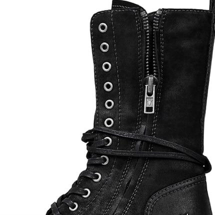 Windsorsmith Womens Black Suede Combat Boots Mid-Calf Lace-Up Biker Shoes - Gather