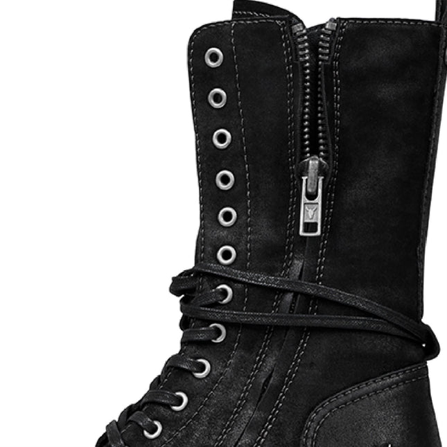 Windsorsmith Womens Black Suede Combat Boots Mid-Calf Lace-Up Biker Shoes - Gather
