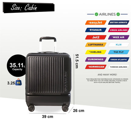 Durable EasyJet Ryanair 39 x 26 x 51.5 cm Front Open Cabin Luggage Travel Suitcase
