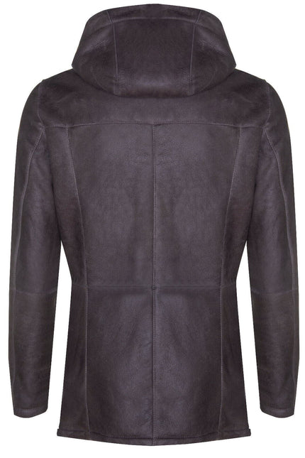 Mens Sheepskin Hooded Parka Coat-Alafaya