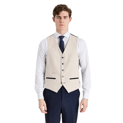 Men's Check Navy Blazer Cream Waistcoat Wedding 3 Piece Suit - Regent