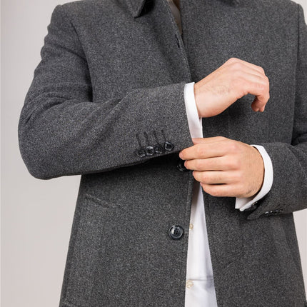 Men's Wool Blend Classic Collar Grey Overcoat