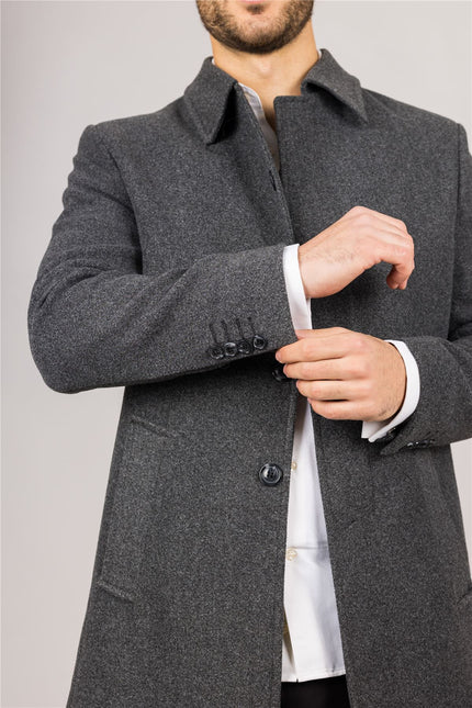 Men's Wool Blend Classic Collar Grey Overcoat