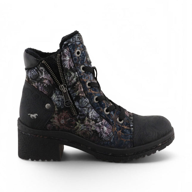 Mustang Women's Black Floral Lace-Up Winter Ankle Boots - M0092001