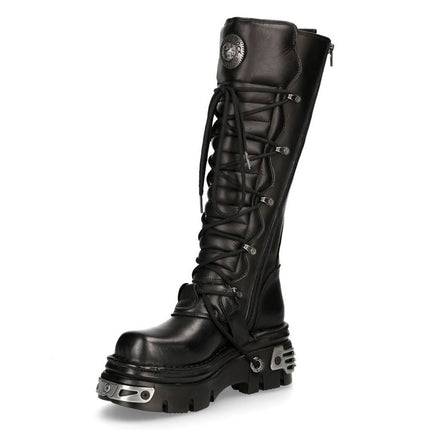 New Rock Knee High Black Leather Gothic Boots - 272-S1