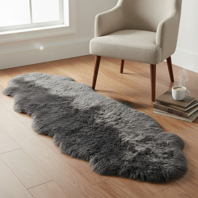 Genuine Sheepskin Charcoal Grey Double Natural Fluffy Silky Soft Real Wool Rug