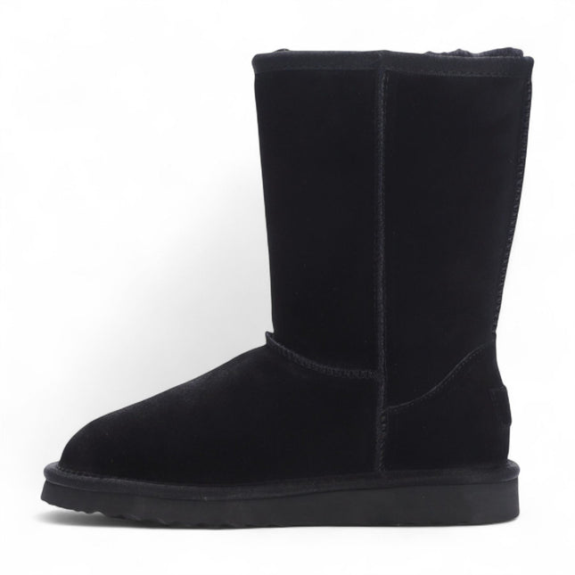 Women's Genuine Sheepskin Black Suede Slip-On Ankle Winter Boots - Dusk