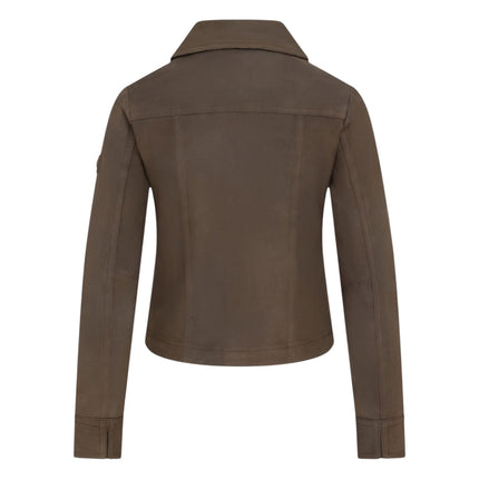 Womens Taupe Brown Leather Shacket Collar Jacket - Lofar