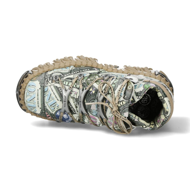 New Rock M-106Wall-C49 Dollar Bill Print Leather Platform Ankle Boots