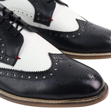 Mens Classic Oxford Brogue Gatsby Shoes In Black/White Leather