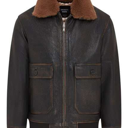 Men's Brown Leather Bomber Sheepskin Collar G-1 Pilot Jacket - Trick