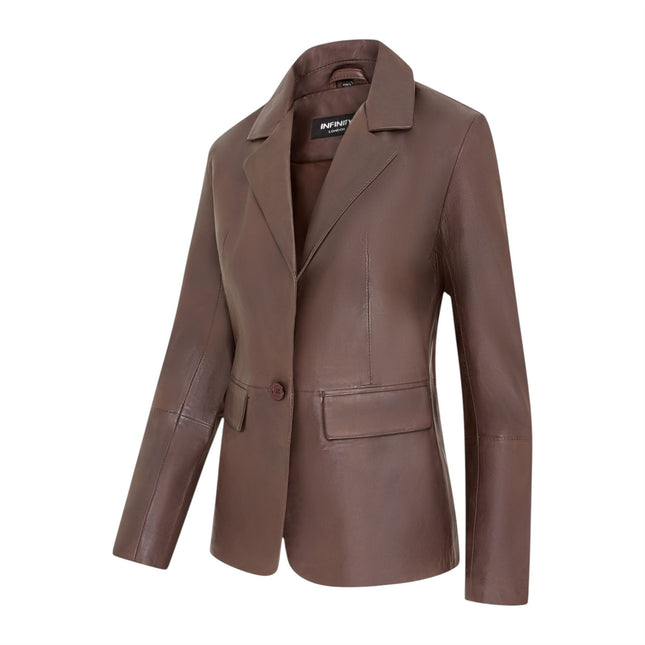 Womens Soft Conker Brown Leather Blazer Jacket-Apeldoor