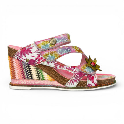 Laura Vita Women's Balade 32 Rose Pink Floral Leather Wedge Espadrille Sandals