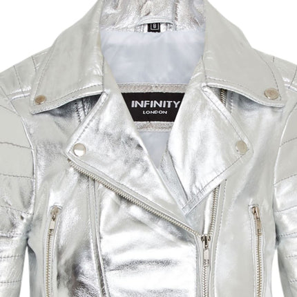 Womens Cropped Brando Leather Biker Jacket-Damascus