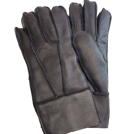 Infinity Leather Unisex Black Sheepskin Leather Gloves with Roll Up/Down Cuff