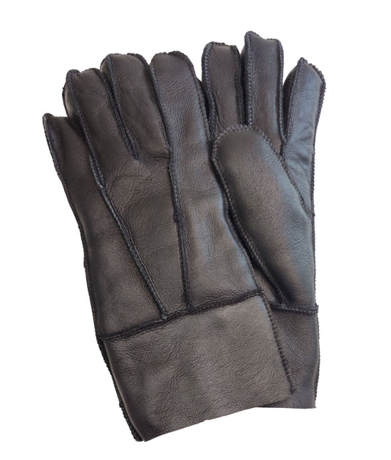 Infinity Leather Unisex Black Sheepskin Leather Gloves with Roll Up/Down Cuff