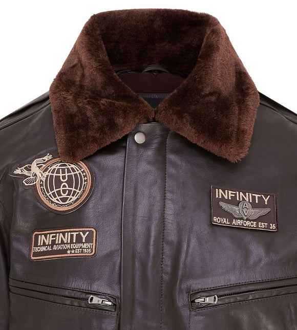 Mens Leather Bomber Jacket Air Force Badge Pilot Flying US Aviator Jacket