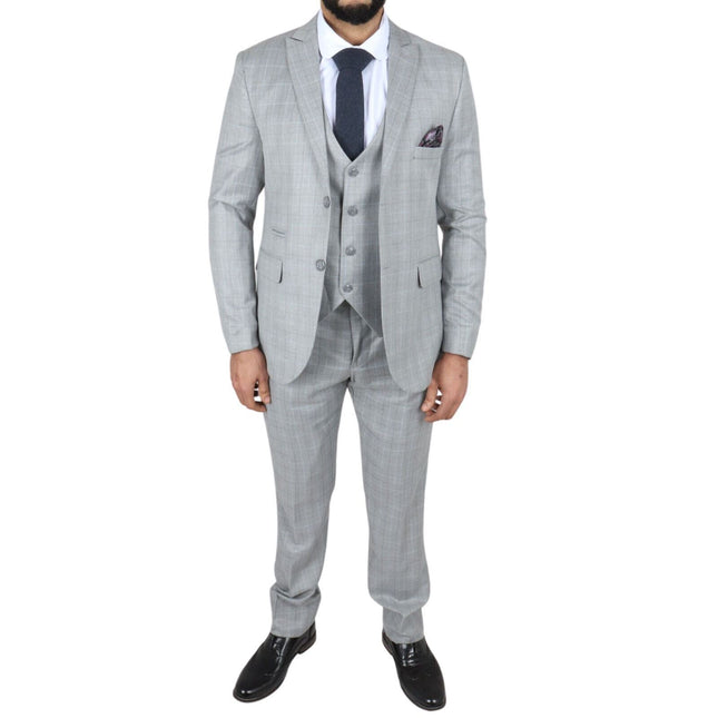 Mens IM2 Classic Plain Light Grey 3 Piece Suit