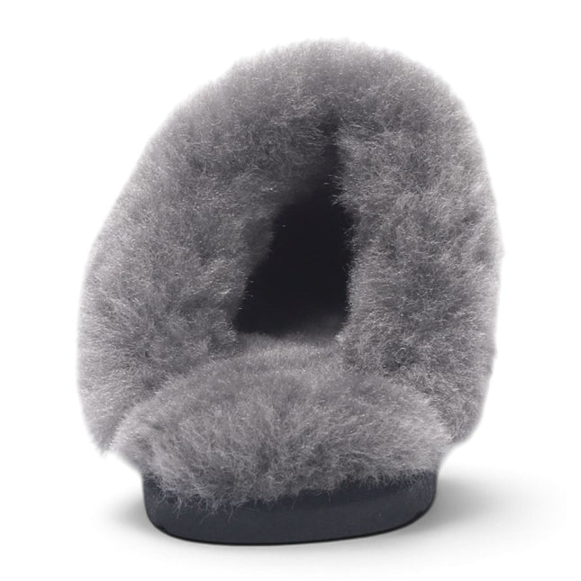 Women's Genuine Sheepskin Black Suede Mule Winter Slippers - Luna