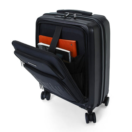Hybrid ABS+PU Hard Shell Black Suitcase Set 8 Wheel Front Pocket Luggage