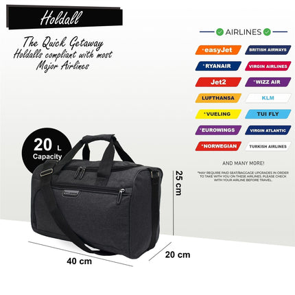 Holdall Carry On 40x 20 x25cm Under-seat Travel Cabin Bag for Ryanair, Easy Jet