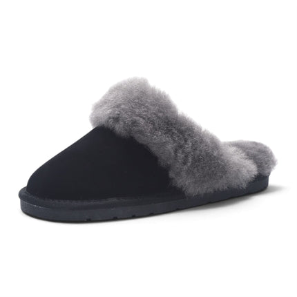 Women's Genuine Sheepskin Black Suede Mule Winter Slippers - Luna